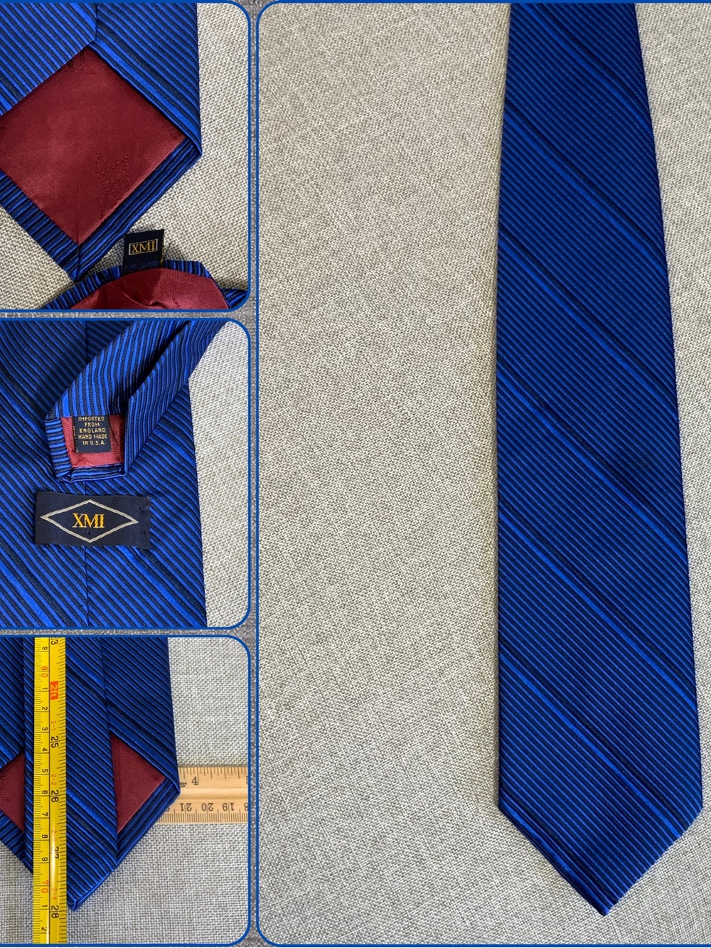 XMI Royal Blue English Silk Tie Hand Made USA Textured Wide Tie